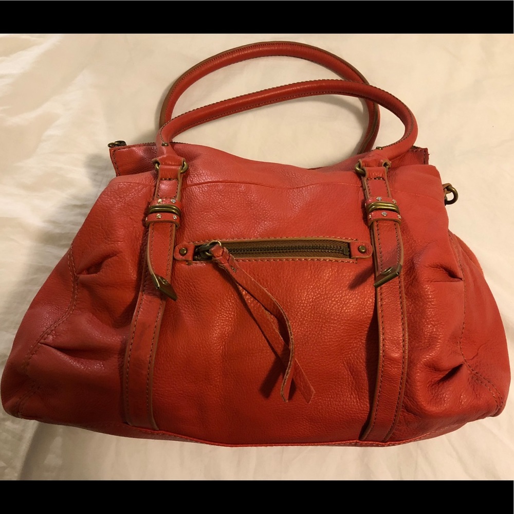 Orange leather shoulder bag